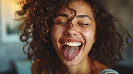 Canvas Print - Joyful woman with curly hair laughing