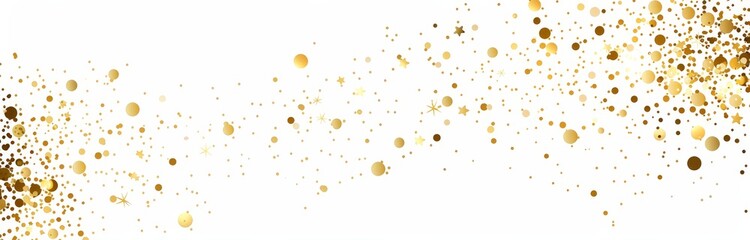 Poster - golden confetti and stars on white background