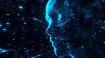 Abstract technology-themed background in blue with empty space for design and copy