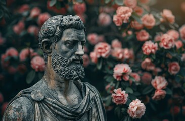 Wall Mural - ancient roman statue in garden