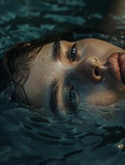 Poster - Serene underwater portrait of a woman