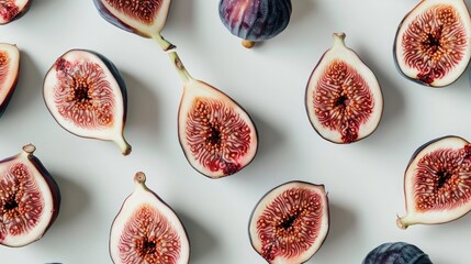 Wall Mural - Ripe figs displayed on a white surface