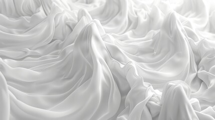Poster -  A monochrome image of vast white fabric on a white background Soft, waving fabric stands out in the foreground
