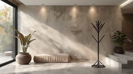 Wall Mural - Minimalist black metal coat rack with clean lines in a modern entryway, modern home decor