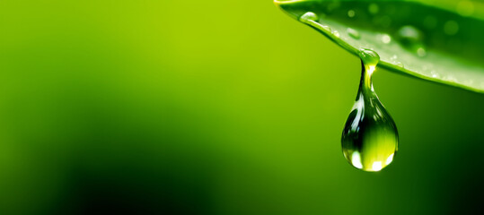 Wall Mural - fresh green leaf with water drop, relaxation concept