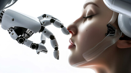 Wall Mural - Robotic hand doing nose job treatment on female