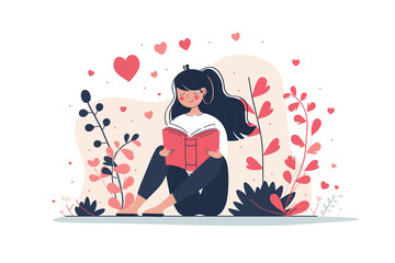 Girl read book. Education, learning and training. Cartoon flat vector illustration.