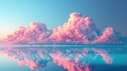 Dreamy pink clouds reflected in a calm blue water.  Perfect for serenity, peace, and hope themes.