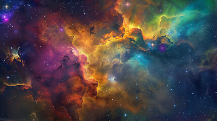 Wall Mural - A vibrant depiction of outer space, with colorful nebulae and distant galaxies.