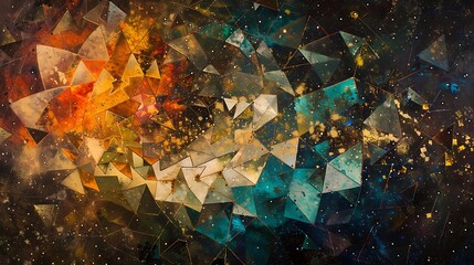 Wall Mural - Fragmented shapes coalesce into unity, reflecting the inherent interconnectedness of all things in the universebackground