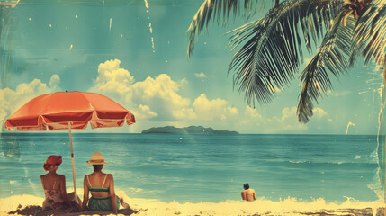 Wall Mural - vintage collage by Beth Hoeckel of a retro holiday on the beach, travel poster