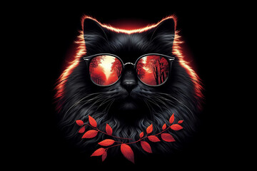 Wall Mural - A cat wearing sunglasses and a leafy wreath.