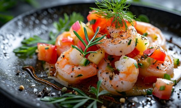 closeup on a dynamite shrimps fresh dish served in a fancy decoration, Generative AI