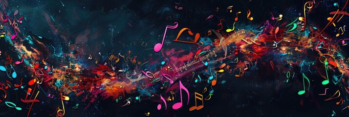 Wall Mural - Colorful background with musical notes. The concept of music, songs, and sounds. To advertise concerts, songs, and compositions.