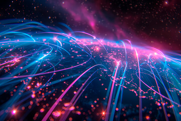 Digital art featuring dynamic blue digital waves on a dark backdrop, evoking concepts of data flow and cyber connectivity
