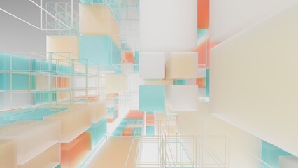 abstract 3d design expression with various shapes of cubes, 3d background image, spage design