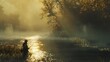 © Ganesha88 - Angler's paradise: A solitary fisherman enjoys the solitude of the river, casting his line into the water in search of the perfect catch. A fisherman casting his line into the river