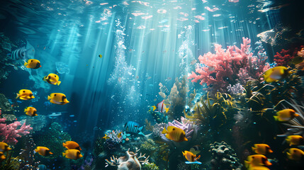 Wall Mural - The underwater world of the ocean on the theme of World Oceans Day 