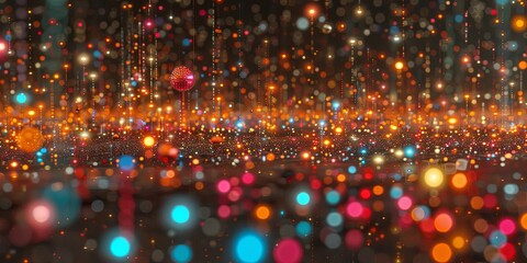 Wall Mural - A colorful, abstract image of a cityscape with many bright, glowing dots