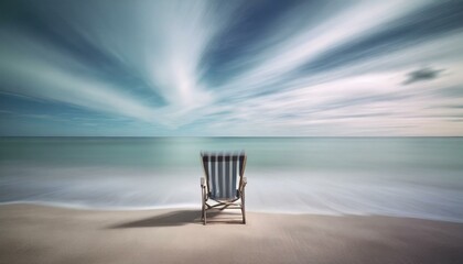 Wall Mural - A lone beach chair facing the endless expanse of ocean, promising moments of relaxation and contemplation.