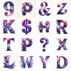 Wall Mural - Violet watercolor Lettering Typeface. AI generated illustration