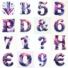 Wall Mural - Violet watercolor Lettering Typeface. AI generated illustration