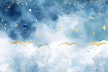 Aufkleber - Background with blue liquid watercolors, crackers, and pastel ink drawings. Geode with turquoise kintsugi, modern illustration design template for wedding invitations.