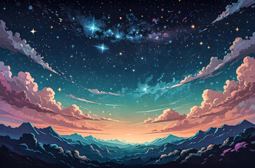Wall Mural - a serene galaxy cloud with twinkling stars, cosmic dust, and soft pastel colors, all depicted in a w