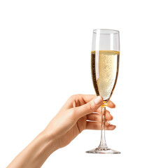 Wall Mural - Elegant female hand holding a glass of white wine or champagne, cut out