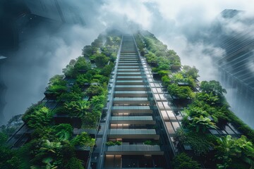 Wall Mural - a skyscraper with trees in the air surrounded by high rise buildings