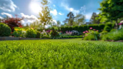 Wall Mural - a beautiful garden lawn with a large beautiful blue sky in the background