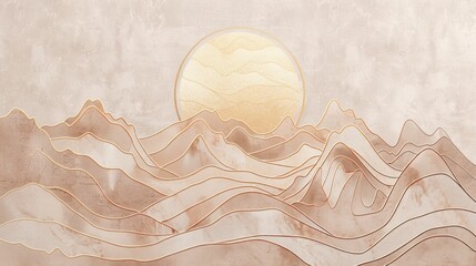 Wall Mural - illustration of a mountain range with a rising sun wallpaper