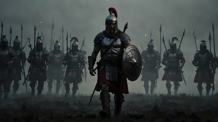 Wall Mural - Roman soldier stands on the battlefield