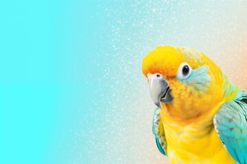 Wall Mural - a yellow parrot with blue and green feathers is on the perch