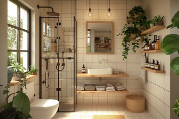 Sticker - bathroom with beige tiles design