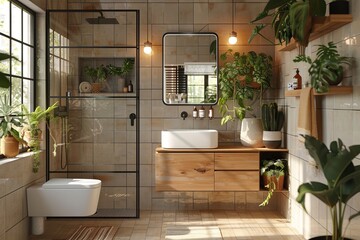 Sticker - bathroom with beige tiles design