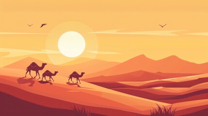 desert with camels and dunes wallpaper