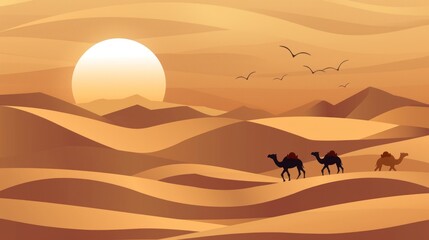 desert with camels and dunes wallpaper