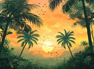 Sticker - Tropical Sunset Landscape