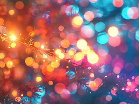 Christmas tree close-up with numerous background lights