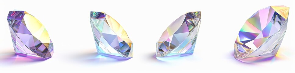 Leinwandbilder - Modern transparent reflective cubes. Colorful iridescent square blocks. Modern square prismatic figures on different views. Geometric element with refractive gradient. 3D rendering.