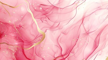 Aufkleber - This background design template is for wedding invitations, menus, RSVP cards, and wedding menus. It is made from rose pink liquid watercolor with golden lines.