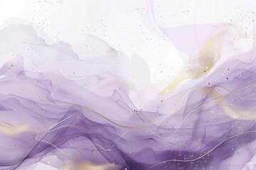 Aufkleber - A luxury lavender liquid watercolor background with golden cracks. A pastel violet marble alcohol ink drawing effect. Modern illustration template for wedding invites.
