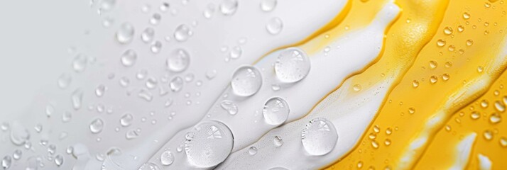 Wall Mural - Yellow and White Background with Water Drops on Surface