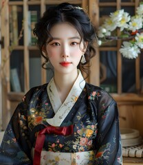 Poster - Portrait of a beautiful young woman in a hanbok