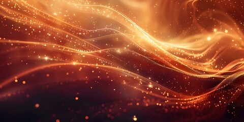 Poster - Abstract orange background with waves and particles