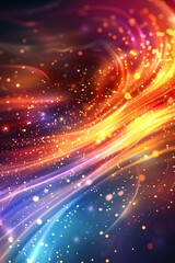 Poster - Colorful abstract glowing light curves and sparkles