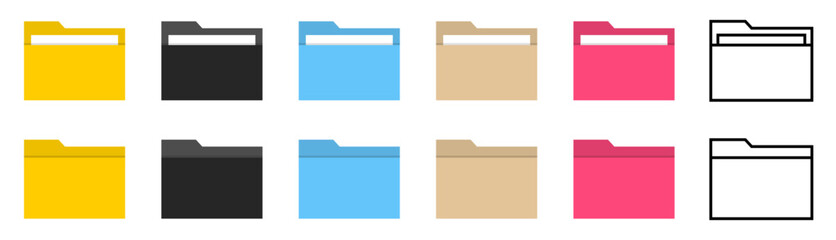 Wall Mural - folders icon set. file folder flat vector icon isolated on a white background. documents for compute