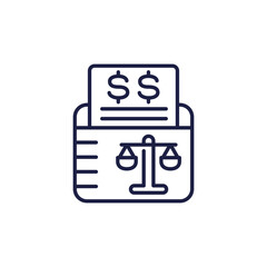 Sticker - legal costs and bills line icon on white