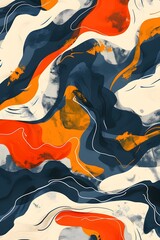 Canvas Print - Abstract painting with blue, orange and white colors